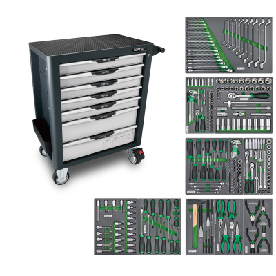 Тележка инструментальная 7 ящиков с набором инструментов 261 предмет TOPTUL GE-26109 Тележка инструментальная 7 ящиков с набором инструментов 261 предмет TOPTUL GE-26109
